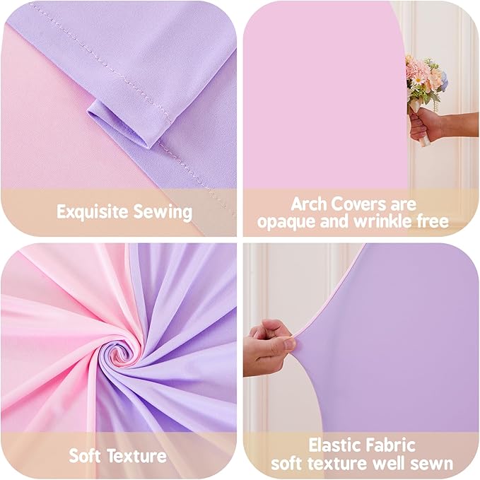 Pink and Purple Photo Arch Backdrop Cover Set of 2 for Baby Shower Party 7.2ft and 6ft Arch Covers Stretchy Backdrop Spandex Arch Stand Covers for Girls Birthday Wedding Banquet Background