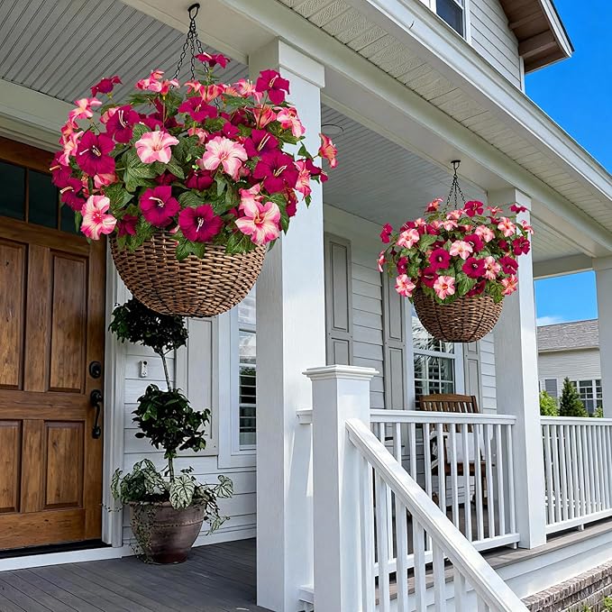 19 Inch Artificial Flowers for Outdoor Indoor Garden Home Decoration,Faux Flower for Home Office Garden Patio Balcony 4 Bundles (Rose red Pink)