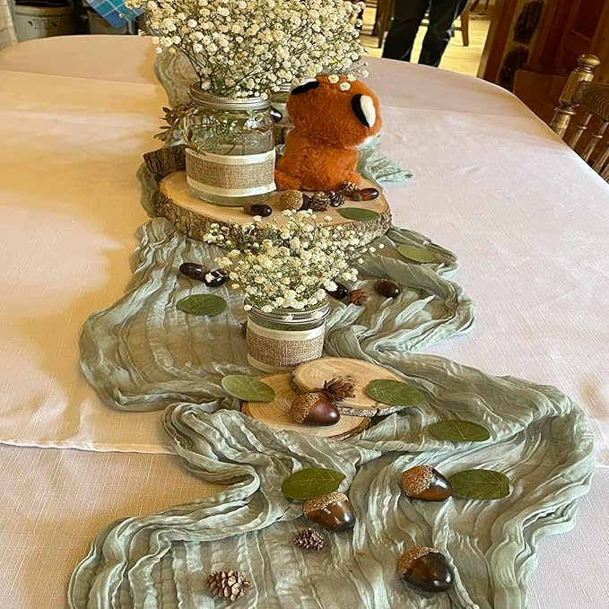 20 Pack Sage Green Cheesecloth Table Runner 35 x 71 Inch Boho Gauze Christmas Table Runner for Rustic Wedding Arch Decor, Bridal Shower, Baby Shower, Banquets, Farmhouse Party Decorations