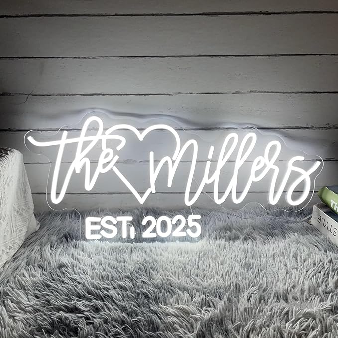 Custom Last Name Heart with EST LED Neon Sign,Wedding Family Name Neon Light,Wedding Engagement Party Backdrop Wall Decor Personalized Gifts