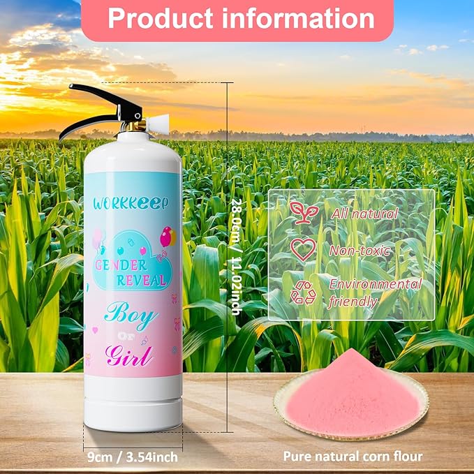 Giant Gender Reveal Fire Extinguisher: 2 Packs Pink Gender Reveal Ideas Only for Baby Girl with 100% Biodegragable for Gender Reveal Decorations - 20+ Feet (Pink)