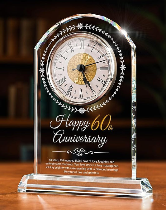 60th Wedding Anniversary Crystal Quartz Clock,60 Years of Marriage Gift,Happy Diamond Anniversary Decoration Gift,for Parents,Grandparents,Couple