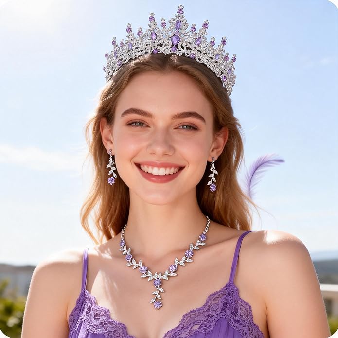 Kamirola Tiaras and Crowns for Women,Tiaras Earrings Necklace, Crystal Bridal Jewelry Set (TR48)