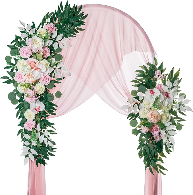Wedding Arch Flowers, Artificial Flowers for Decoration, 2pcs Flower Swag and 1 pcs Semi-Sheer Chiffon Table Runner Swag for Beautiful Dream Wedding Ceremony Floral Decor - Pack of 3
