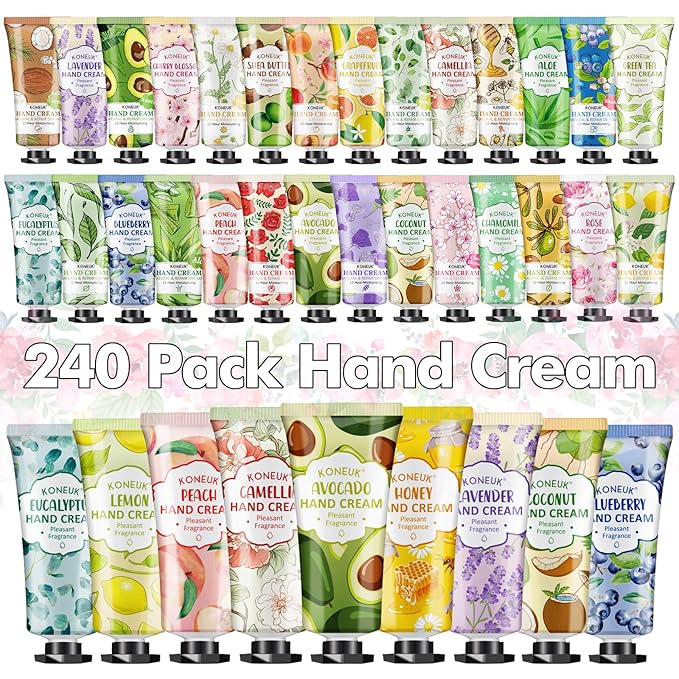 240 Pack Hand Cream Set for Women, Valentines Day Gifts, Bridesmaid Gifts, Birthday Gifts, Small Gifts and Mothers Day Gifts for Mom, Bulk Moisturizing Hand Lotion Travel Size for Dry Cracked Hands