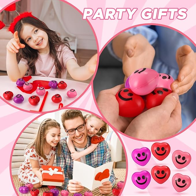 150 Valentines Day Heart Stress Balls 1.5 Inch Smile Face Motivational Stress Balls Quotes Anxiety Relief Toys Party Favors Adults Valentine's Day
