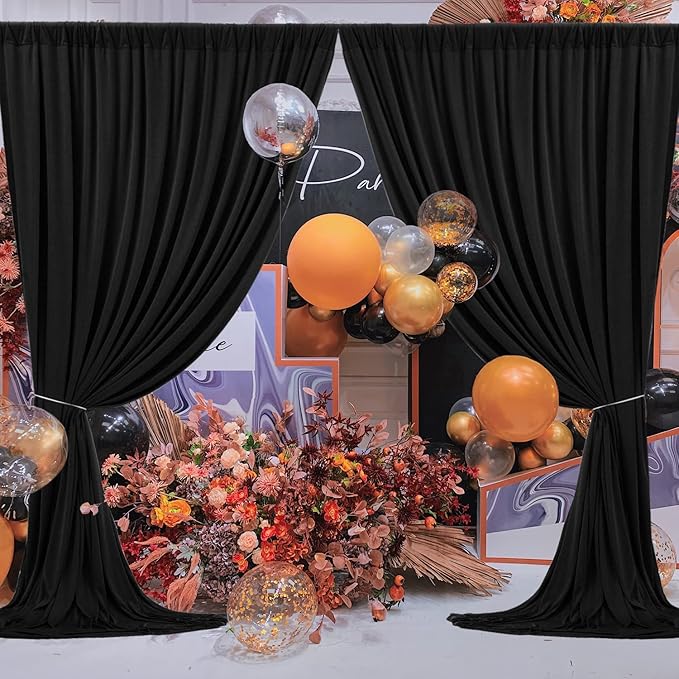 20 ft x 10 ft Wrinkle Free Black Backdrop Curtain for Parties, 4 Panels 10ft Polyester Black Photo Backdrop Drapes for Graduation Birthday Wedding Party Stage Curtains