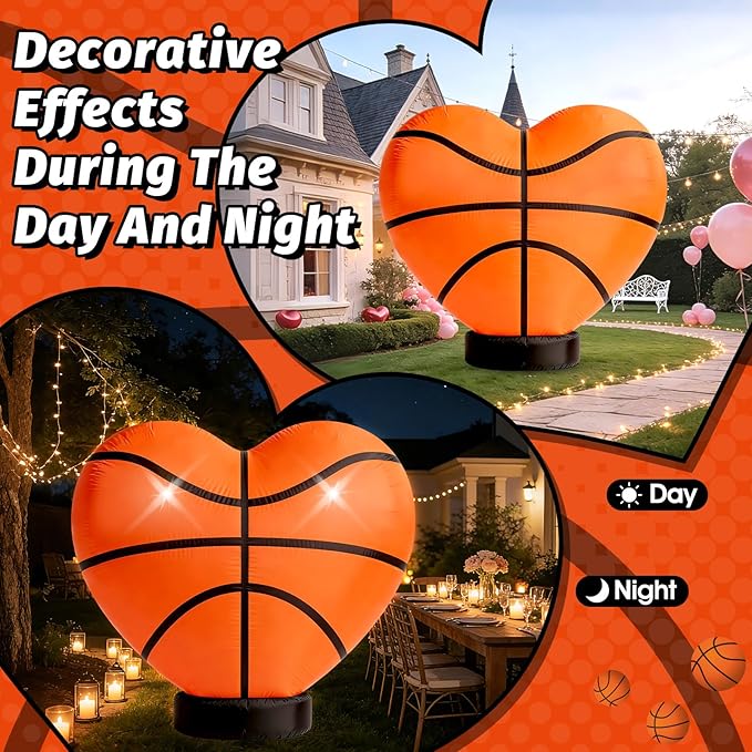 Eyourlife 4 FT Valentine Basketball Inflatable Decoration,Giant Heart Basketball Blow-Up with Built-in 1Blower 2LED for Basketball Court Yard Indoor/Outdoor Coach Player Couple Valentine Decor