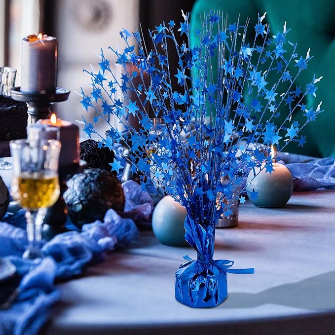 Crowye 18 Pcs Foil Spray Centerpiece Valentine's Day Table Decoration Winter Party Star Burst Metallic Table Centerpieces for Party Birthday Season Holiday(Blue)
