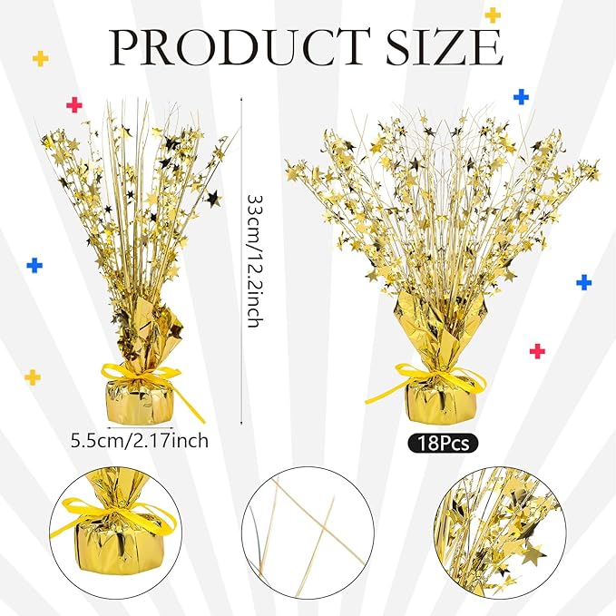 Crowye 18 Pcs Foil Spray Centerpiece Valentine's Day Table Decoration Winter Party Star Burst Metallic Table Centerpieces for Party Birthday Season Holiday(Gold)