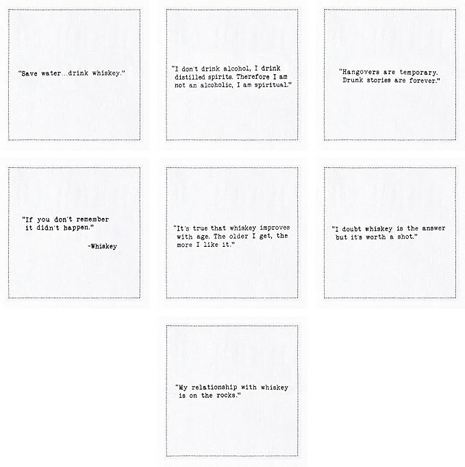 Five Star Funny Whiskey Quotes | White Cotton Cocktail Napkins | 50 Luxury Disposable Beverage Napkins with Witty Bar Quotes | Drink Napkins for Parties, Bars, Weddings & Game Nights