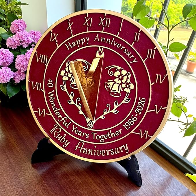 Anniversary Sundial Gift for 40th Ruby Wedding Anniversary in 2026 - Recycled Metal Home Decor Or Garden Present Idea - Handmade in UK for Him, Her Parents Or Couples 40 Year Celebration