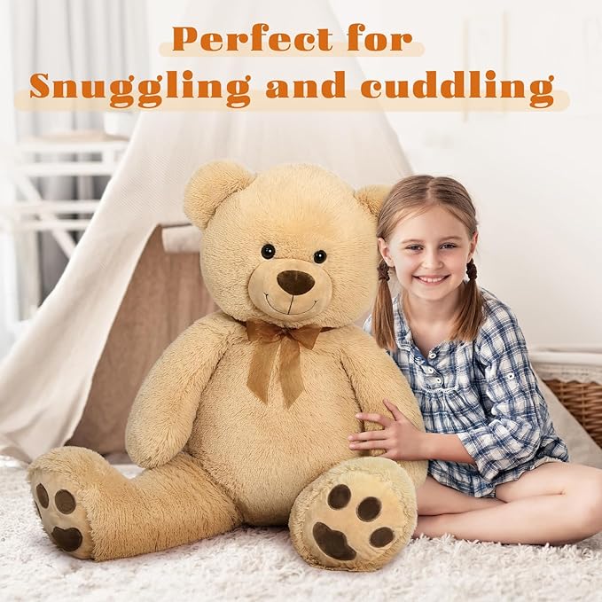 Tezituor Big Teddy Bear Stuffed Animal 39inch - Classic Large Teddy Bear - Brown Large Stuffed Bear Plush Toys for Kid Christmas Birthday - Gift for Girlfriend