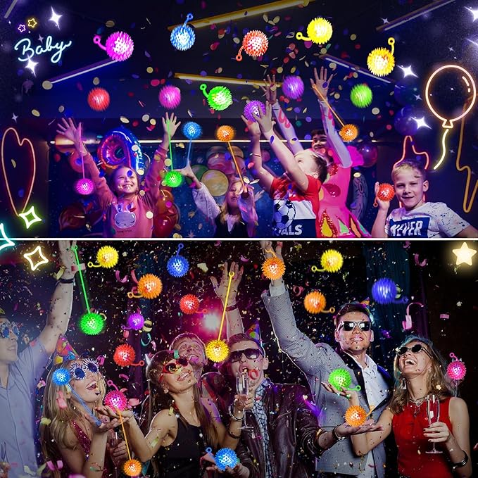 28 PCS Bouncy Light Up Ball for Kids, Flashing Squeaky Sensory Puffer Toys, Balls for Toddlers 1-3, Light Up Toys, Sensory Balls, Glow in The Dark for Party Favors Gifts, for Adults, Children