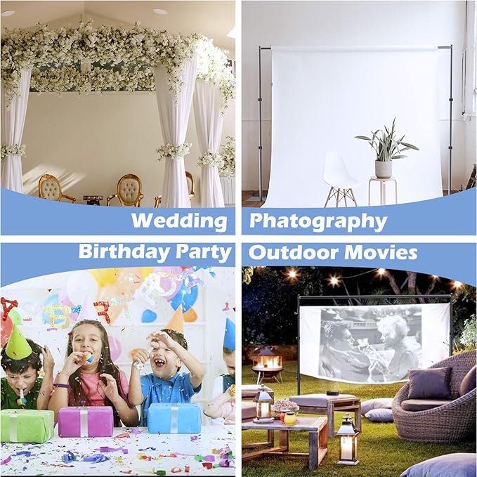 Heavy Duty Backdrop Stand, 10x10ft Pipe and Drape Backdrop Stand Kit with Upgrade Clip on Telescopic Poles Frame and Metal Base, Background Holder for Parties Wedding Birthday Photography
