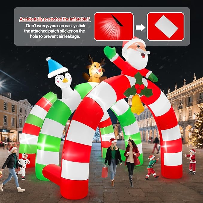 12FT Christmas Inflatable Archway with LED Light, Kalolary Santa Elk Inflatable Tunnel Stereoscopic Xmas Penguin Arch Inflatables Christmas Blow up Outdoor Decoration for Yard Lawn Party Shopping Mall