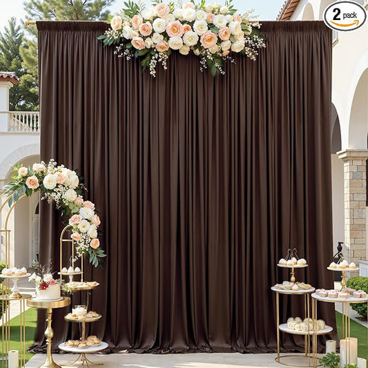 gogoparti 10x12ft Brown Backdrop Curtain for Wedding Parties, 2 Panels (5x12 ft Each) Wrinkle-Free Dackdrop Curtains, Silky Draping Fabric for Birthday Party, Baby Shower, Photo Background