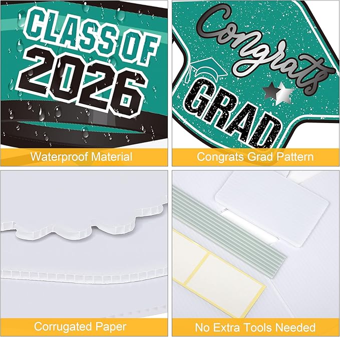 Large 11 PCS Graduation Yard Signs, Class of 2026 Congrats Grad Outdoor Lawn Yard Sign with Stakes, Graduate Yard Decorations for College High School Party, Teal