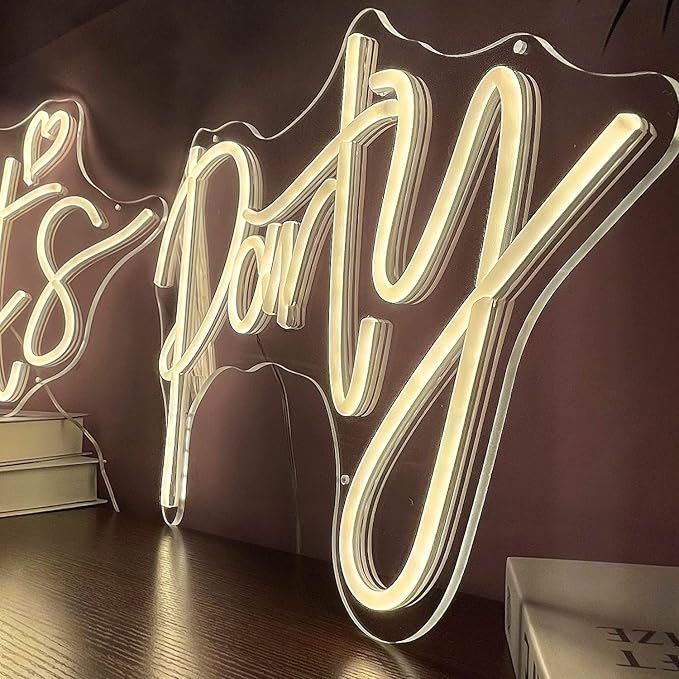Super Large Let's Party Neon Sign for Bedroom Wall Super Neon Sign for Wall Decor for Bachelorette Party, Engagement Party, Birthday Party,Wedding Party Warm White