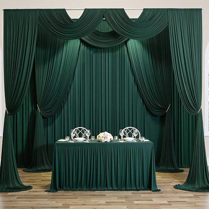 20 ft x 10 ft Wrinkle Free Hunter Green Backdrop Curtain for Parties, Polyester Dark Green Photo Backdrop Drapes 4 Panels 5x10ft for Baby Shower Wedding Birthday Party Photography Curtains