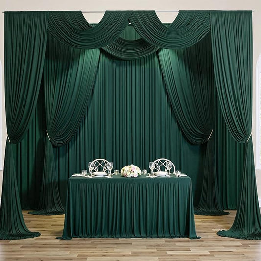 50 ft x 10 ft Wrinkle Free Hunter Green Backdrop Curtain for Parties, Polyester Dark Green Photo Backdrop Drapes 10 Panels 5x10ft for Baby Shower Wedding Birthday Party Photography Curtains