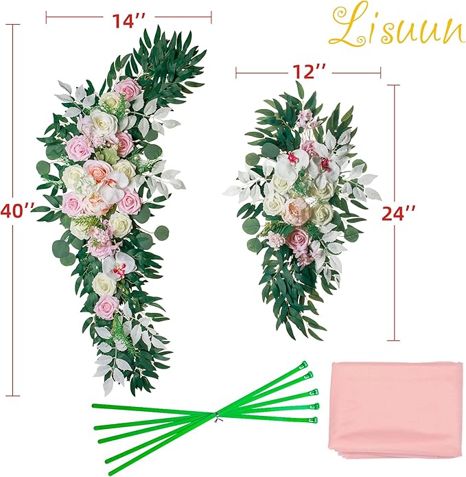 Wedding Arch Flowers, Artificial Flowers for Decoration, 2pcs Flower Swag and 1 pcs Semi-Sheer Chiffon Table Runner Swag for Beautiful Dream Wedding Ceremony Floral Decor - Pack of 3
