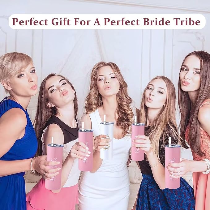 10 Pack Bride to Be Skinny Tumbler | 20 oz Bride Tribe Stainless Steel Wine Tumblers | Engagement Wedding Gifts Bridesmaids Mugs Bachelorette Party Supplies & Games