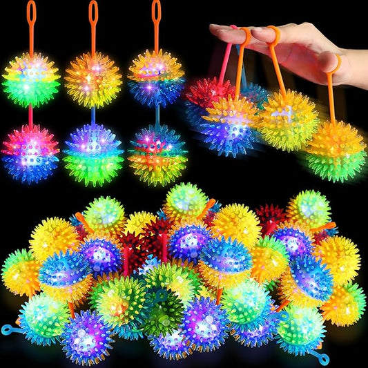 Sotiff 100 Pcs Light up Ball Spiky LED Bouncy Ball Halloween Flashing Squeaky Toy Rubber Toy Carnival Prizes Grad Party Favor Goodie Bag Fillers Stocking Stuffers Gifts