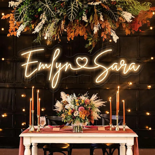 Custom Wedding LED Neon Sign Personalized Couple Names with Heart Neon Light Up Sign Customizable for Home Wedding Engagement Party Backdrop Wall Decor