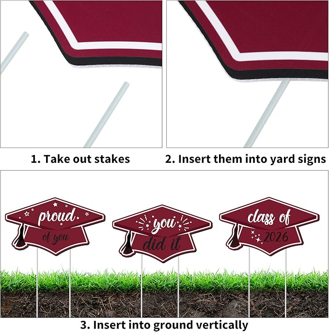 Aneco Waterproof 2026 Grad Yard Signs Plastic Graduation Yard Signs Party Outdoor Lawn Decorations 16 Inches Glitter Congrats Grad Lawn Sign with Stakes for Outdoor Party Garden Decor (Maroon)