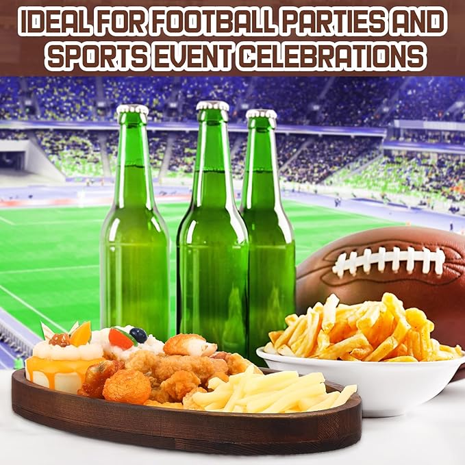 Hushee 3 Pcs Football Serving Trays and Platters 13 Inch Wooden Shaped Football Serving Dishes Tailgate Party Platter Snack for Game Party Decoration(Classic Style)
