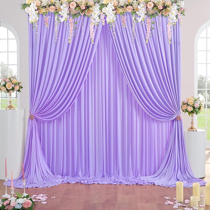 50×10 ft Lavender Wrinkle Free Backdrop Curtain for Wedding Party, 10 Panels 5×10ft Soft Silky Light Purple Lilic Backdrop Drapes for Birthday Parties Baby Shower Photo Photography Backgrounds ﻿
