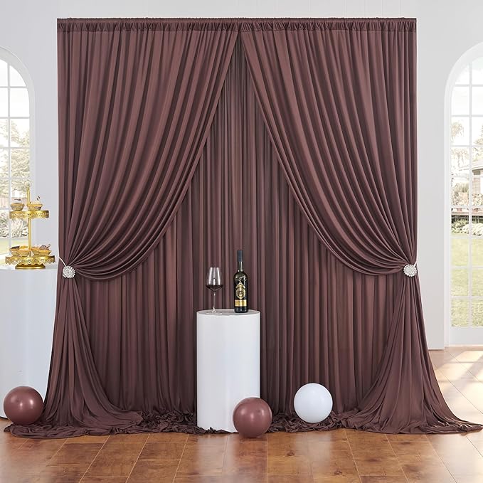 50ft×10ft Brown Wrinkle Free Backdrop Curtains for Parties, 10 Panels 5×10ft Soft Silky Polyetsr Umber Photo Backdrop Drapes for Teddy Bear Bee Birthday Themed Party Baby Shower Wedding Photography