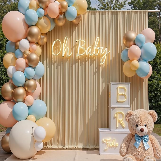 10ft x 15ft Beige Wrinkle Free Backdrop Curtains for Parties,Silky Polyester Fabric Wedding Ceiling Drapes, 2 Panels 15ft Photo Back Drop Drapes for Baby Shower Photography Stage Background Cloth