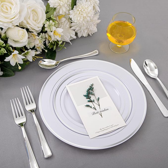Supernal 360pcs Plastic Silverware Heavy Duty, Silver Disposable Silverware Sets for Parties,Plastic Forks and Spoons,Party Disposable Flatware Suit for Weddings, Birthday, Parties