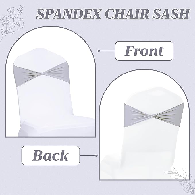 VDS Pack of 300 PCS | Light Silver | Spandex Chair Sashes Bows Without Buckle | Stretch Elastic Banquet Universal Folding Chair Band Tie with for Wedding Party Conference Celebration Event Decoration