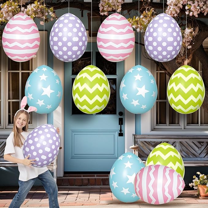 12 PCS Inflatable Easter Eggs Decorations - Large PVC Colorful Egg Easter Inflatable Outdoor Ornaments Decorations for Holiday Party, Yard, Home, Indoor & Outdoor(24 Inch)