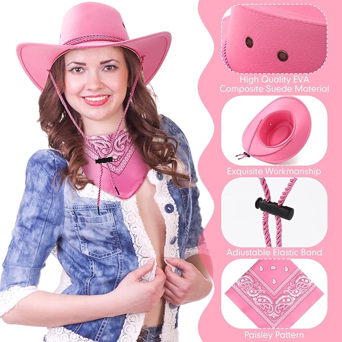 Zhanmai 12 Pcs Cowboy Hat and Bandana Cowboy Cowgirl Hats Bulk Western Party Costume Halloween Accessory
