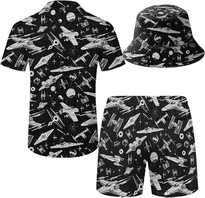 Men's Hawaiian Shirt and Shorts Set 2 Piece Beach Outfits with Bucket Hats for Beach Days and Summer Vibes