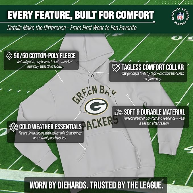 Team Fan Apparel NFL Adult Gameday Hooded Sweatshirt - Poly Fleece Cotton Blend - Stay Warm and Represent Your Team in Style