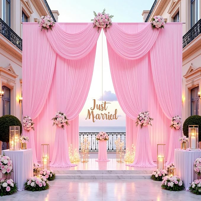 30ftx15ft Baby Pink Wrinkle Free Backdrop Curtain for Parties-Silky Polyester Fabric Wedding Ceiling Drapes-2 Panels 15ft Long Photo Backdrop Drapes for Baby Shower Photography Stage Background Cloth