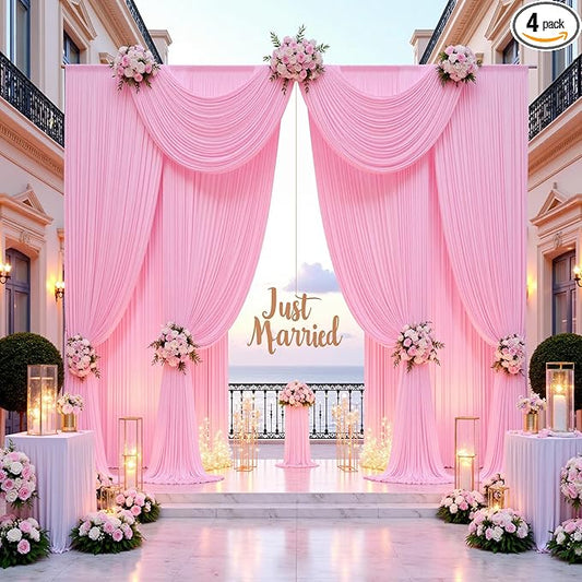 20ftx15ft Baby Pink Wrinkle Free Backdrop Curtain for Parties-Silky Polyester Fabric Wedding Ceiling Drapes-4 Panels 15ft Long Photo Backdrop Drapes for Baby Shower Photography Stage Background Cloth