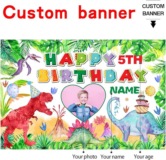 Custom Dinosaur Happy Birthday Party Decorations Supplies Personalized Dinosaur Birthday Backdrop Banner(6x9ft)