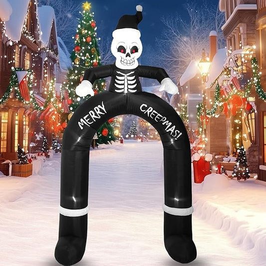 10 FT Skeleton Old Man Arch, Outdoor Inflatable Decorations with Built-in LED Lights for Gothic Style Holiday Inflatable Decorations for Patio, Lawn and Outdoors.