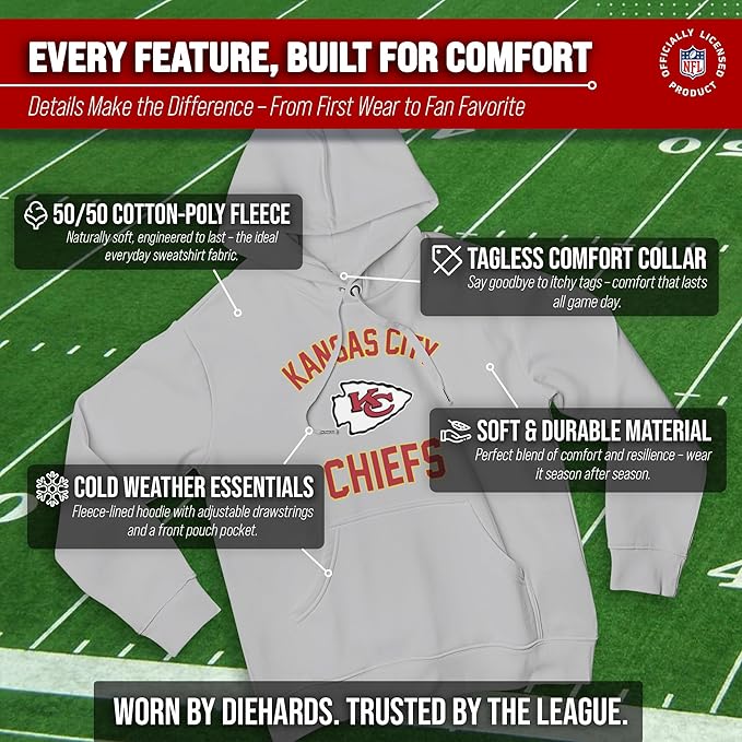 Team Fan Apparel NFL Adult Gameday Hooded Sweatshirt - Poly Fleece Cotton Blend - Stay Warm and Represent Your Team in Style