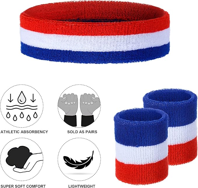 48pcs 16 Sets Neon 80's Sweatbands for Women Men Headband Wristband Set 16 Headband and 32 Wristbands Football Wristbands Sports Accessories Halloween Cosplay Glow Party