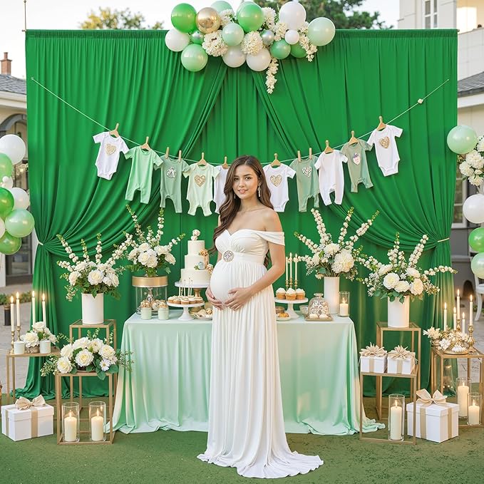 10 ft x 10 ft Wrinkle Free Green Backdrop Curtain for Parties, 2 Panels 10ft Polyester Green Photo Backdrop Drapes for Graduation Birthday Wedding Party Stage Curtains