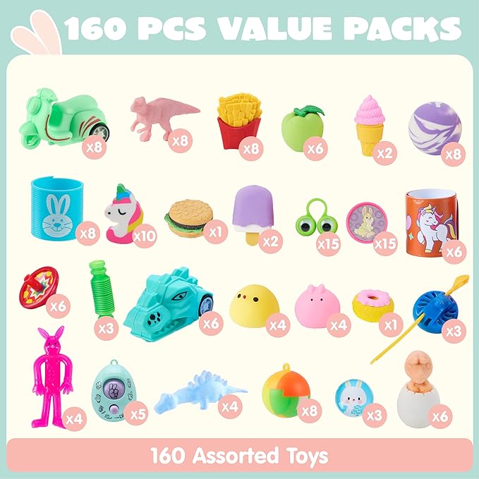 JOYIN 160 PCS Prefilled Easter Eggs with Assorted Toys, Easter Stuffed Eggs for Egg Hunt Supplies, Basket Stuffers Fillers, Classroom Prizes, Party Favors