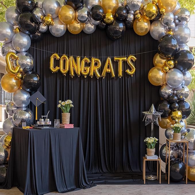 20ft x 15ft Black Wrinkle Free Backdrop Curtains for Parties,Silky Polyester Fabric Wedding Ceiling Drapes-4 Panels 15ft Photo Back Drop Drapes for Baby Shower Photography Stage Background Cloth