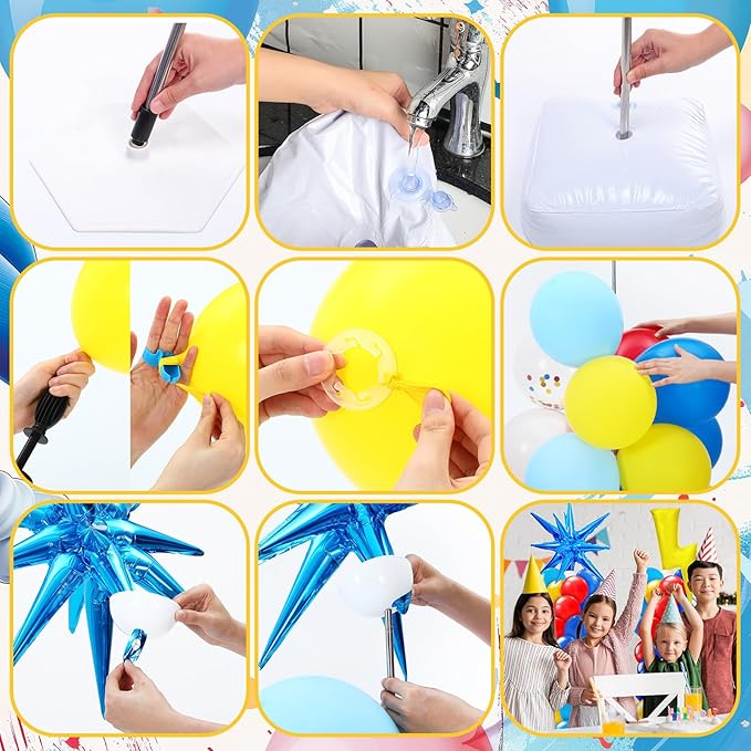 Kasyat 2 Set Red Blue Yellow Balloon Column Stand Kit Cartoon Hedgehog Explosion Star Foil Balloons Arch Garland Kit with Adjustable Stand for Carnival Circus Birthday Party Decorations